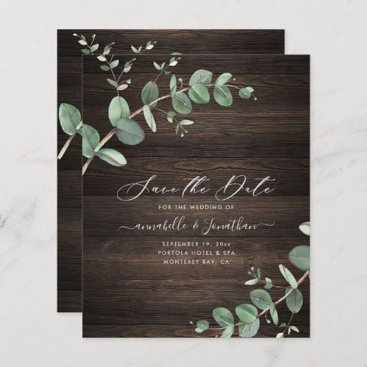 緑のユーカリの葉の素朴な暗色の木材を予算に計上 (正面/裏面)