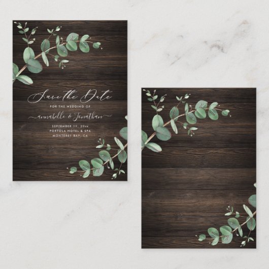 緑のユーカリの葉の素朴な暗色の木材を予算に計上 ノートカード (正面/裏面)