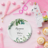 緑のユーカリの葉の結婚書道のケーキ ペーパープレート (パーティー)