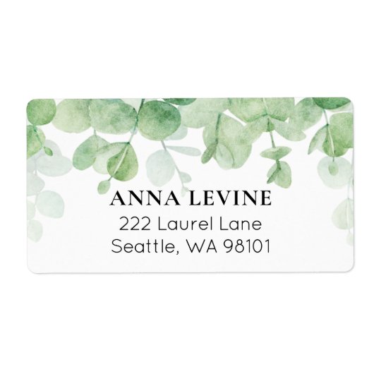 緑のユーカリの葉の縁取り 返送先住所 ラベル (正面)