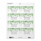 緑のユーカリの葉の縁取り 返送先住所 ラベル (フルシート)