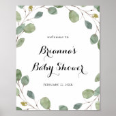 緑のユーカリの葉の赤ちゃんシャワーへようこそ ポスター (正面)