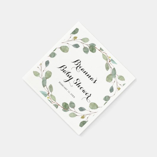 緑のユーカリの葉の赤ちゃんシャワー スタンダードカクテルナプキン (角)