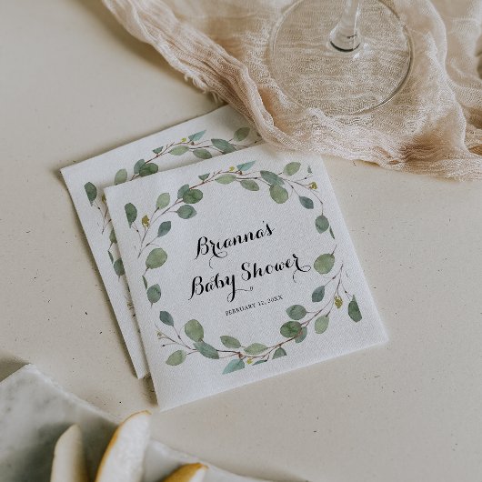 緑のユーカリの葉の赤ちゃんシャワー スタンダードカクテルナプキン