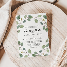緑のユーカリの葉ヌエストラボダ結婚の 招待状