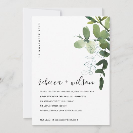 緑のユーカリの葉私たちは結び目の招待状 サンキューカード (正面)