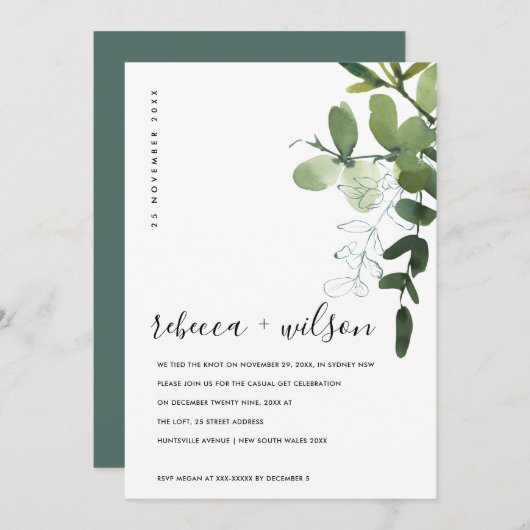 緑のユーカリの葉私たちは結び目の招待状 サンキューカード (正面/裏面)