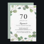 緑のユーカリの葉70th誕生日パーティー 招待状<br><div class="desc">この緑のユーカリの葉70歳の誕生日パーティーの招待は、の誕生日パーティシンプルーに最適である。このデザインは、手描きの植物性の緑のユーカリの枝と葉を備えている。</div>