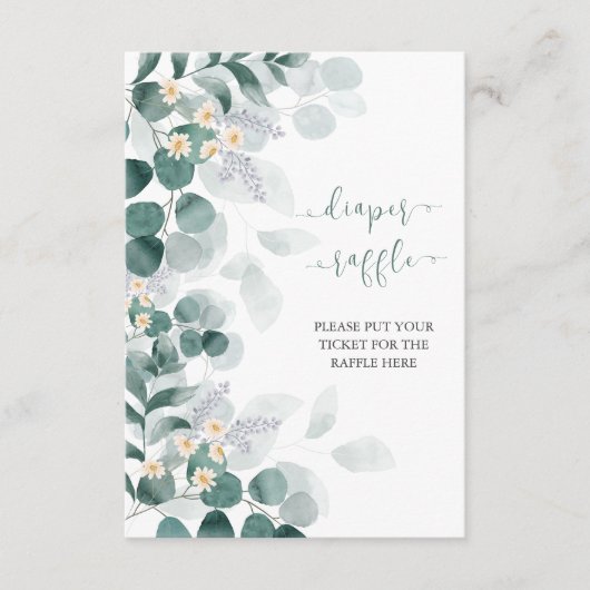 緑のユーカリの赤ちゃんシャワーオムツラッフル エンクロージャーカード (正面)