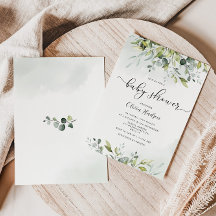 緑のユーカリの赤ちゃんシャワー招待状