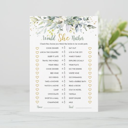 緑のユーカリは彼女はむしろブライダルゲーム 招待状 (スタンド正面)