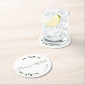 緑のユーカリエレガントプタスのスクリプ結婚ト名 ラウンドペーパーコースター (インサイチュ)