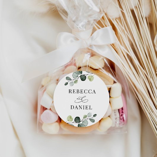 緑のユーカリパーソナライズされたプ結婚ス ラウンドシール