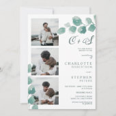 緑のユーカリフローライニシャル結婚写真 招待状 (正面)