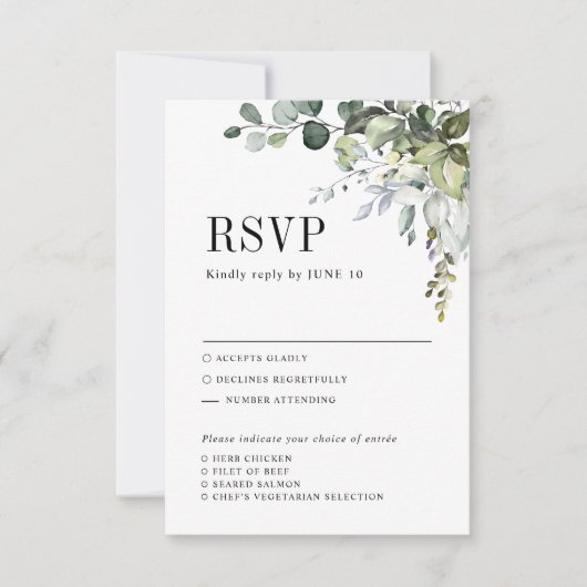 緑のユーカリプタス植物食の選択結婚ズ 出欠カード (正面)