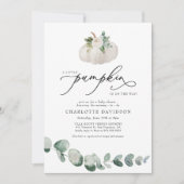 緑のユーカリプトゥスホワイトパンプキンボホベイビーシャワー 招待状 (正面)