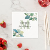 緑のユーカリモノグラムのプ結婚ス スタンダードカクテルナプキン (インサイチュ)