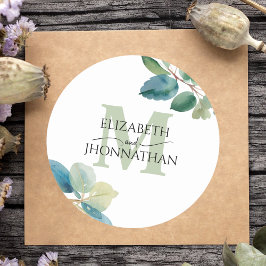 緑のユーカリモノグラムのプ結婚ス ラウンドシール