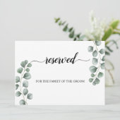 緑のユーカリ予約結婚のシーティングサイン 招待状 (スタンド正面)
