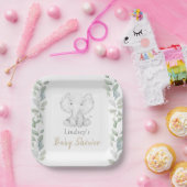 緑のユーカリ小象の赤ちゃんシャワー ペーパープレート (パーティー)