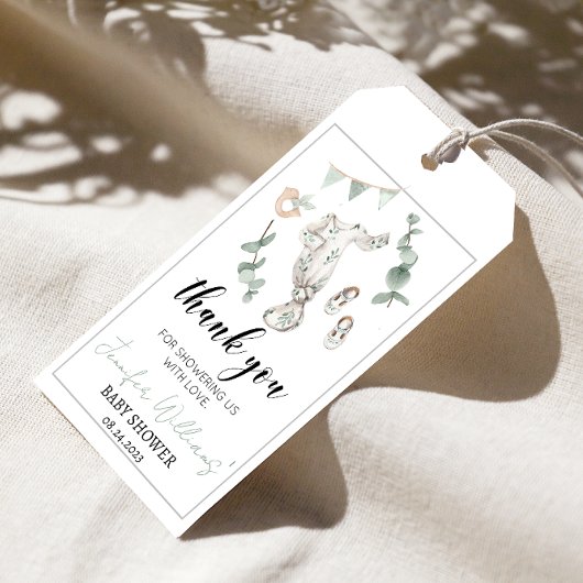 緑のユーカリ少年の赤ちゃんシャワー感謝していユーラベル ギフトタグ