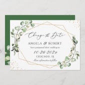 緑のユーカリ幾何結婚の延期 セーブザデート (正面/裏面)