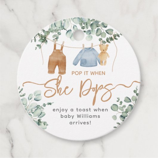 緑のユーカリ我々は赤ちゃんシャワーを待つことができる フェイバータグ (正面)