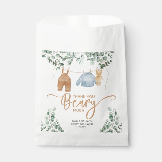 緑のユーカリ我々は赤ちゃんシャワーを待つことができる フェイバーバッグ (正面)