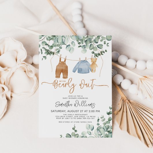 緑のユーカリ我々は赤ちゃんシャワーを待つことができる 招待状