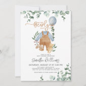 緑のユーカリ我々は赤ちゃんシャワーを待つことができる 招待状 (正面)