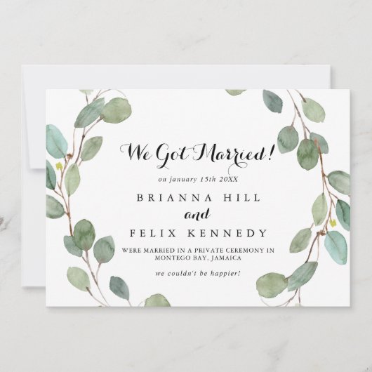 緑のユーカリ書モダン道の駆け落ち 案内状 (正面)