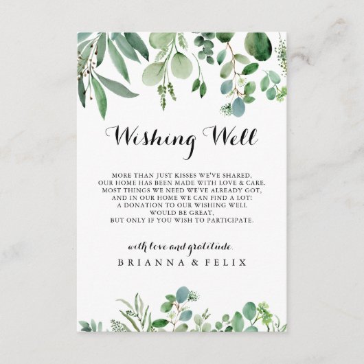 緑のユーカリ書結婚道の願い井戸 エンクロージャーカード (正面)