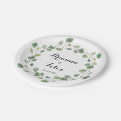 緑のユーカリ書結婚道ケーキ ペーパープレート (アングル)