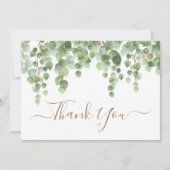 緑のユーカリ水の色の金ゴールド結婚スクリプト サンキューカード (正面)