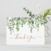 緑のユーカリ水の色の金ゴールド結婚スクリプト サンキューカード (スタンド正面)