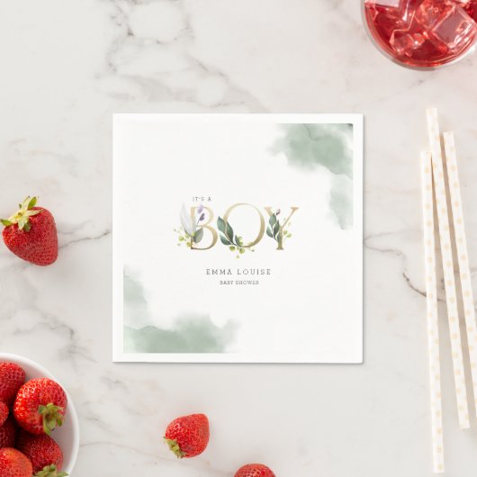 緑のユーカリ男の子の赤ちゃんシャワー スタンダードカクテルナプキン (インサイチュ)