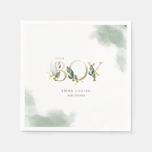 緑のユーカリ男の子の赤ちゃんシャワー スタンダードカクテルナプキン (正面)
