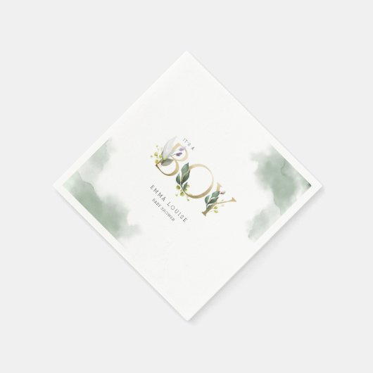 緑のユーカリ男の子の赤ちゃんシャワー スタンダードカクテルナプキン (角)