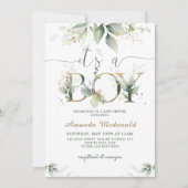 緑のユーカリ男の子の赤ちゃんシャワー 招待状 (正面)