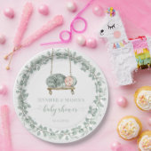 緑のユーカリ男女兼用スの赤ちゃん ペーパープレート (パーティー)