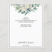 緑のユーカリ白いバラ結婚のメニューカード (裏面)