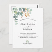 緑のユーカリ白い金ゴールドエレガントな結婚式 ポストカード (正面/裏面)