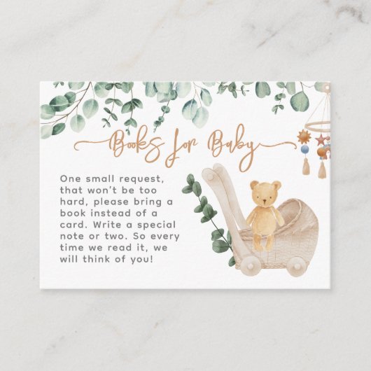 緑のユーカリ真珠のように待つ赤ちゃんシャワー本 エンクロージャーカード (正面)