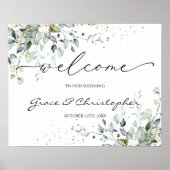 緑のユーカリ結婚プスの歓迎サイン ポスター (正面)