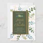 緑のユーカリ結婚プスの葉 招待状 (正面)