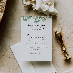 緑のユーカリ結婚プス葉のメニュー選択RSVP 出欠カード