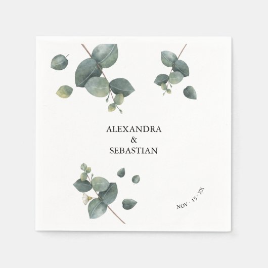 緑のユーカリ結婚プス スタンダードカクテルナプキン (正面)