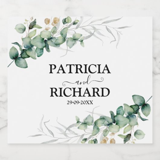 緑のユーカリ結婚プス スパークリングワインラベル (シングルラベル)