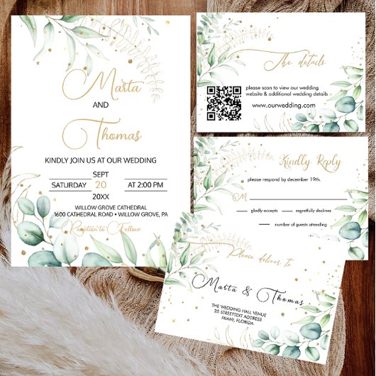 緑のユーカリ結婚プス 招待状