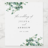 緑のユーカリ結婚プタス ワインラベル (シングルラベル)